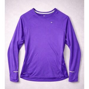Nike Dri Fit Running Shirt Womens 1X Purple Long Sleeve Athletic Stretch